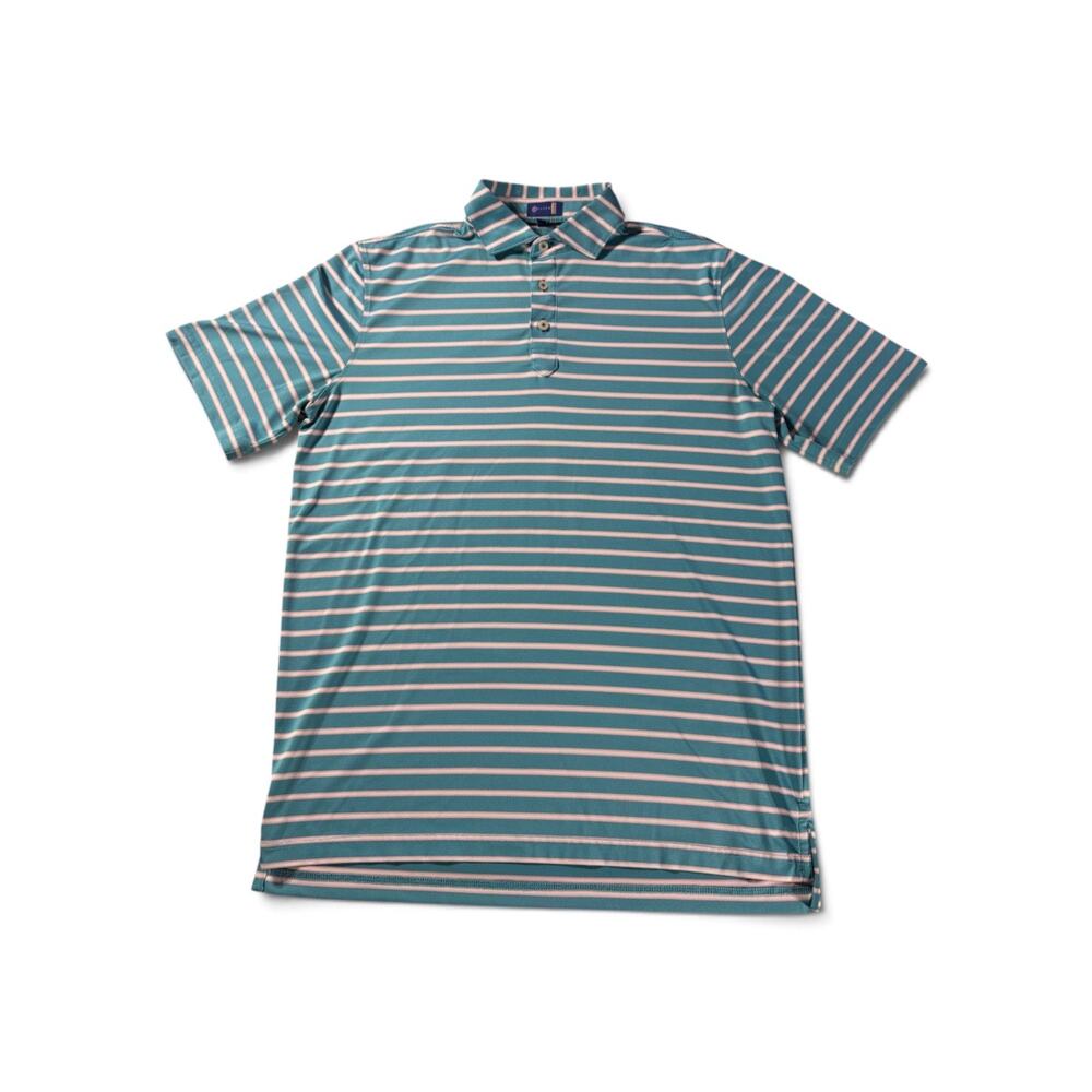 Stitch Golf Polo Shirt Men’s M Teal Pink Stripe Performance Stretch Peru